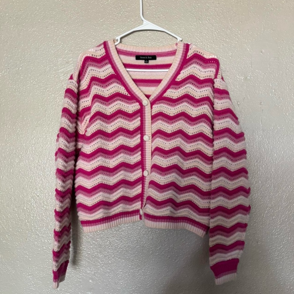 Pink and White Chevron Cardigan Jacket